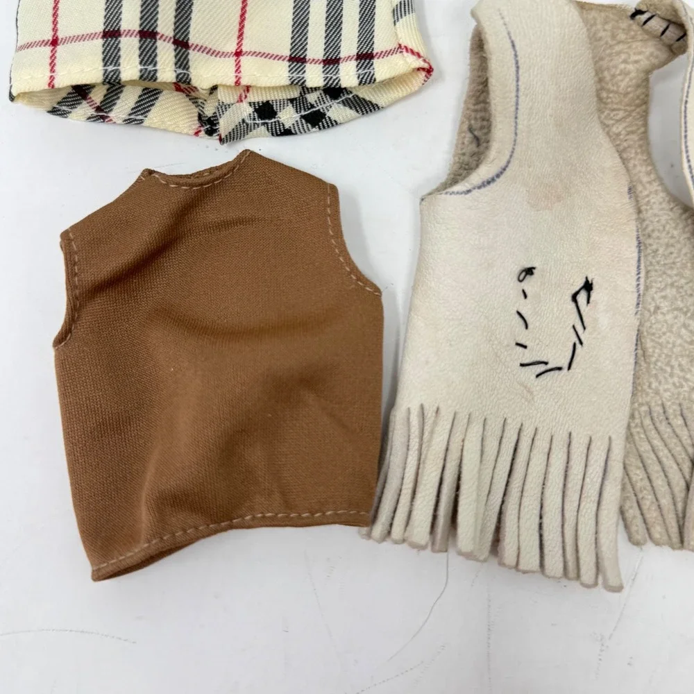 Barbie Size Doll Clothes Lot 5pc Beige Trench Coat Plaid Shirt Vest Shoes Y2K